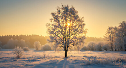 Winter's Golden Embrace AI Generated