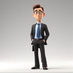 Obraz premium Animated Businessman in Formal Attire: A Depiction of Corporate Professionalism and Success with a Touch of Animated Charm.