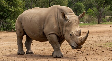 Fototapeta premium Rhino's Gaze: A Moment of Wild Serenity AI Generated