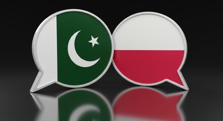 Fototapeta premium Diplomatic dialogue Pakistan and Poland, symbolized by overlapping flag speech bubbles