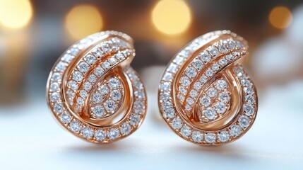 Naklejka premium Premium gold earrings featuring brilliant diamonds in a beautiful design, captured on a clean white surface