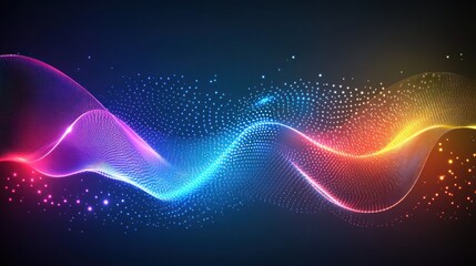 Abstract colorful wave pattern of glowing dots.