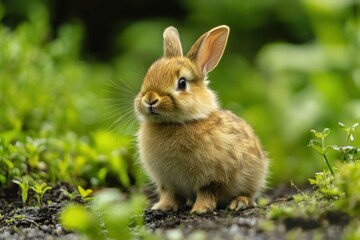 Fototapeta premium Cute little rabbit in garden