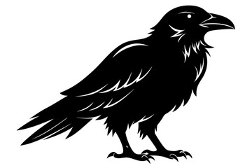 raven silhouette line art vector illustration with a white background