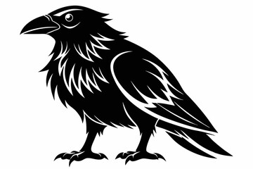 raven silhouette line art vector illustration with a white background