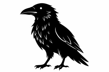 raven silhouette line art vector illustration with a white background