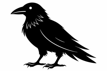 raven silhouette line art vector illustration with a white background