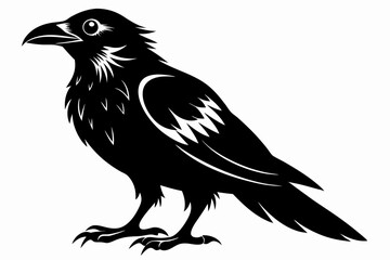 raven silhouette line art vector illustration with a white background