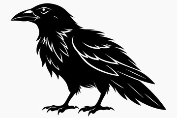 raven silhouette line art vector illustration with a white background