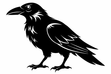 raven silhouette line art vector illustration with a white background
