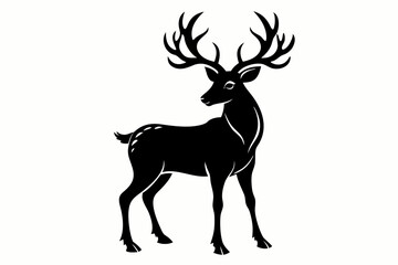 reindeer silhouette line art vector illustration with a white background