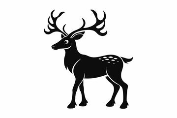 reindeer silhouette line art vector illustration with a white background