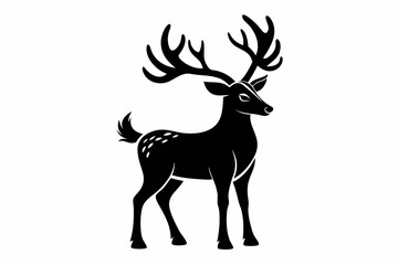 reindeer silhouette line art vector illustration with a white background