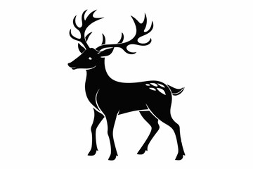 reindeer silhouette line art vector illustration with a white background