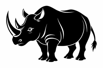 rhinoceros silhouette line art vector illustration with a white background