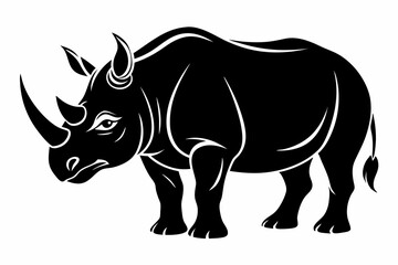 rhinoceros silhouette line art vector illustration with a white background