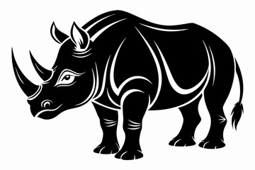 rhinoceros silhouette line art vector illustration with a white background