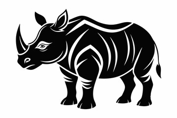 rhinoceros silhouette line art vector illustration with a white background
