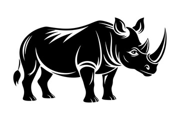 rhinoceros silhouette line art vector illustration with a white background