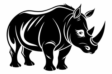 rhinoceros silhouette line art vector illustration with a white background
