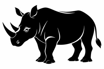 rhinoceros silhouette line art vector illustration with a white background