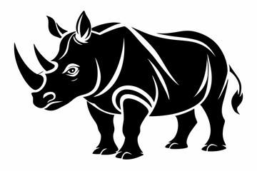 rhinoceros silhouette line art vector illustration with a white background
