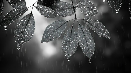 Rain-Kissed Leaves: A Monochromatic Symphony of Nature's Tranquility