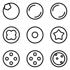 Simple Line Art Icons of Various Round Shapes