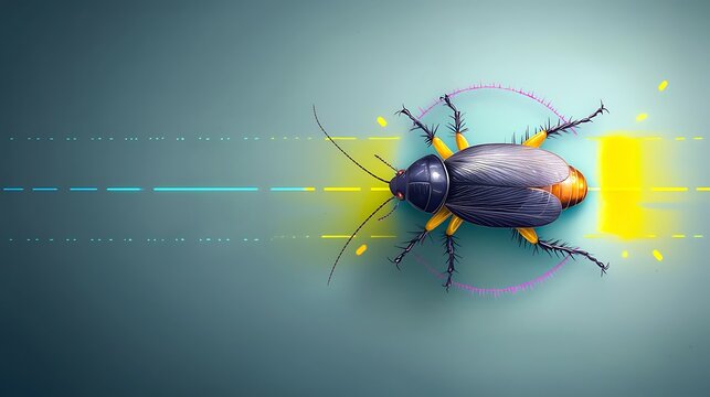 A vibrant illustration of a cockroach with glowing elements on a gradient background - Powered by Adobe