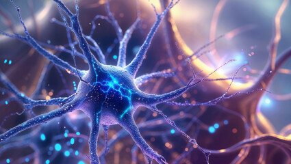 A vibrant illustration of a neuron highlighting the complexity of the brain and nervous system.