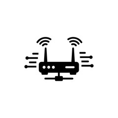 Router with antennas and network lines extending for data transmission