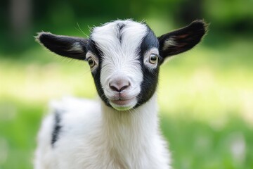 Obraz premium Cute baby goat in a grassy field