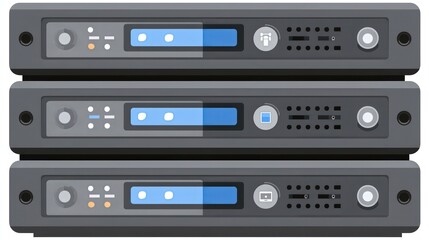 Stacked Gray Server Units with Blue Displays