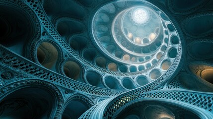 Teal Spiraling Architectural Masterpiece: A Celestial Vision