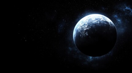 Fototapeta premium A planet with a blue and white surface and a black background.