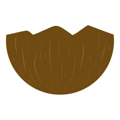 Coconut half piece vector illustration, Broken coconut husk. Coconut fruit. Tropical fruit icon for cards, designs, invitations, logos