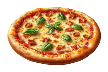 Delicious Italian pizza with melted mozzarella basil and savory tomato sauce Crisp crust tempting