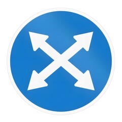 Fototapeta premium Circular Blue Road Sign with Intersecting White Arrows