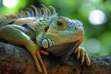 Obraz premium Iguana resting on branch