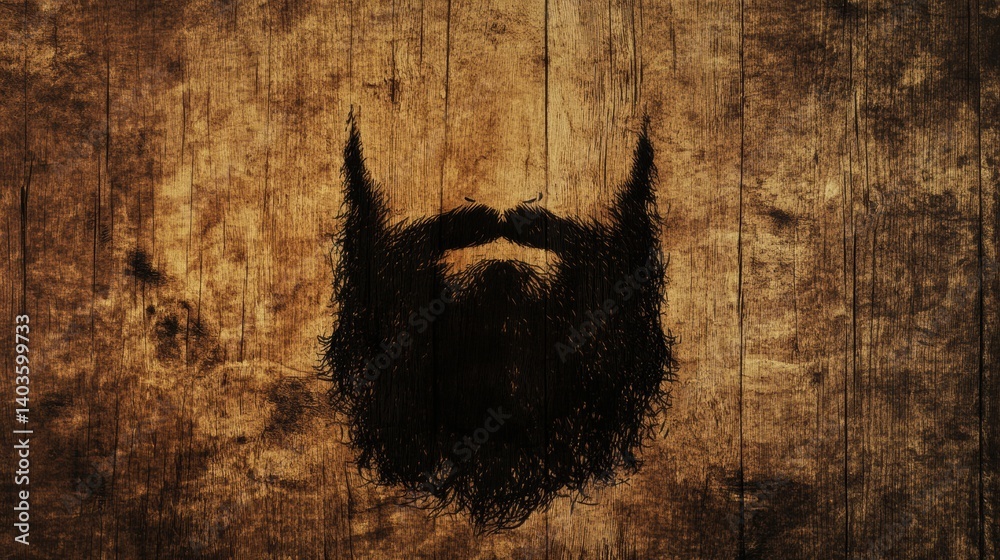 Poster silhouette of a beard showcasing intricate natural wood grain texture on a plain background