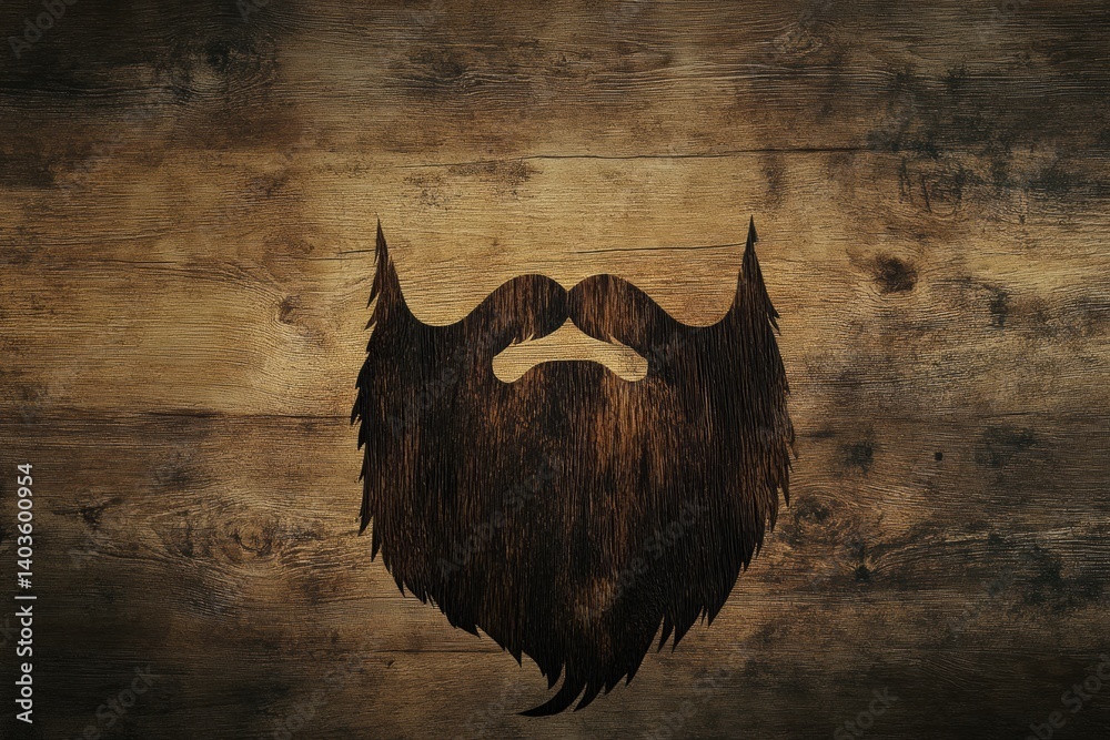 Aufkleber silhouette of a beard filled with natural wood grain texture on a clean background creating a striki