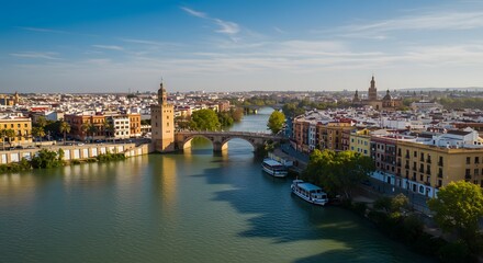 Obraz premium Seville Cityscape with Guadalquivir River and Tower