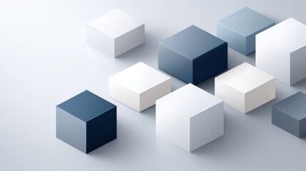Obraz premium Arrangement of White and Blue Cubes on Gray Surface