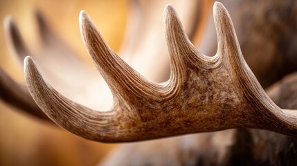 Fototapeta premium Close-up moose antlers, autumnal background, detailed texture, nature display