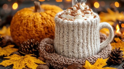 Cozy Autumn Vibes: Pumpkin Spice Latte with Knit Mug