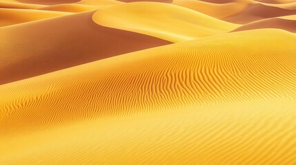 Golden sand dunes create a mesmerizing landscape with flowing patterns and textures under sunlight, showcasing the beauty of nature and desert scenery, desert landscape concept