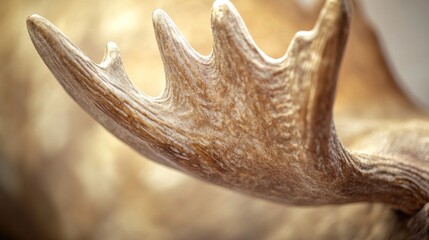 Close-up moose antler, natural light, museum exhibit