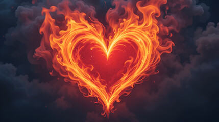 Fire Heart, Flames forming a heart shape for a romantic theme