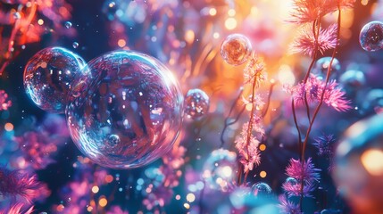 Dynamic Alternate Realities with Bubbles and Colorful Flora