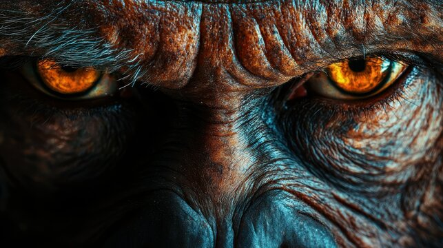 Intense Gaze: A Close-Up of an Orangutan's Powerful Eyes